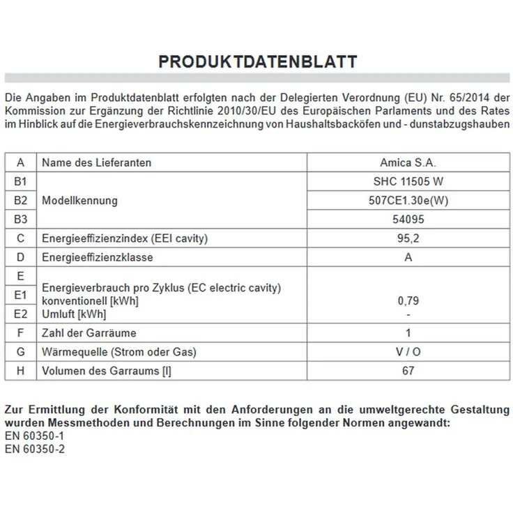 Amica SHC 11505 W, Herd, A, Standgerät, Betriebsart Ofen elektrisch, Betriebsart Kochfeld elektrisch, Anzahl Kochfelder 4, Volumen 69 l, Breite 50 cm, Selbstreinigung ja, hydrolytische Selbstreinigung, Ober-Unterhitze (konventionell) – Bild 5