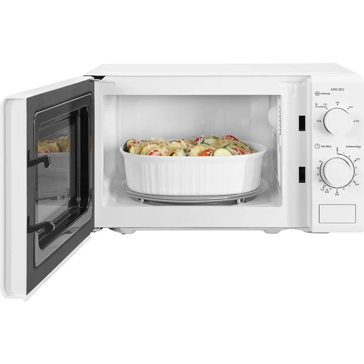 Exquisit MW 802 Mikrowelle, Standgerät, 700 Watt, 20 Liter Garraum, Auftauen, weiß – Bild 5