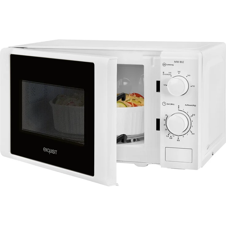 Exquisit MW 802 Mikrowelle, Standgerät, 700 Watt, 20 Liter Garraum, Auftauen, weiß – Bild 2
