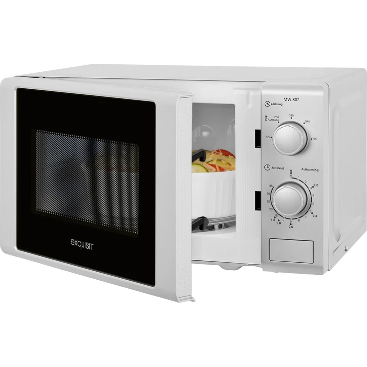 Exquisit MW 802 Mikrowelle, Standgerät, 20 Liter Garraum, 700 Watt, Auftauen, silber – Bild 2