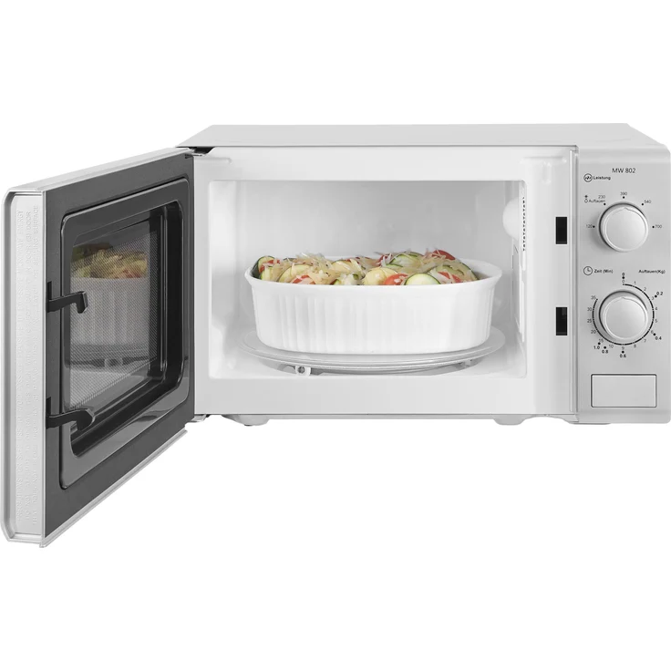 Exquisit MW 802 Mikrowelle, Standgerät, 20 Liter Garraum, 700 Watt, Auftauen, silber – Bild 5