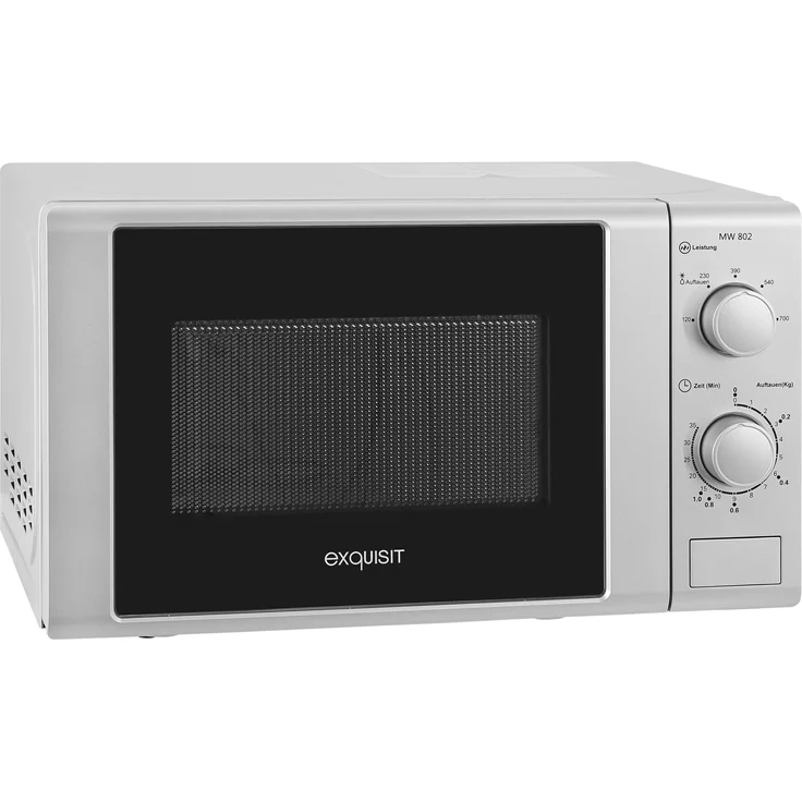 Exquisit MW 802 Mikrowelle, Standgerät, 20 Liter Garraum, 700 Watt, Auftauen, silber – Bild 3