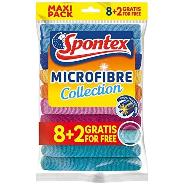 Spontex Microfibre Allzwecktücher 8+2 Gratis, 10er Pack - bunte Mikrofasertücher, saugstark und effizient, waschbar bei 60°C
