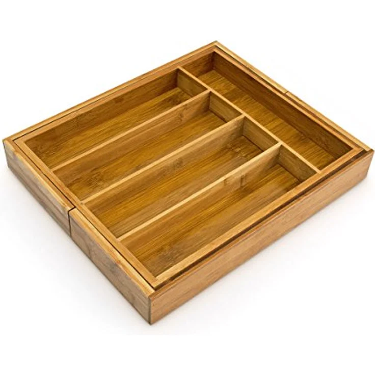 relaxdays Besteckkasten Besteckkasten Bambus ausziehbar, verstellbar mit 5 bis 7 Fächern, Natur – Bild 3