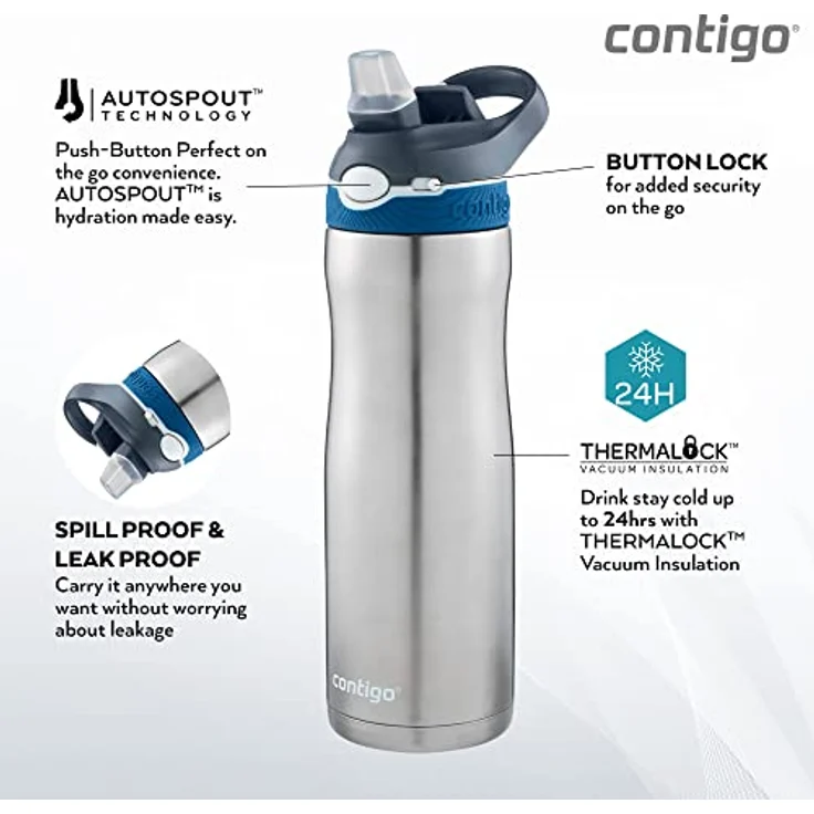 Contigo Ashland Chill Trinkflasche mit Tragegriff, 600 ml, grau – Bild 7