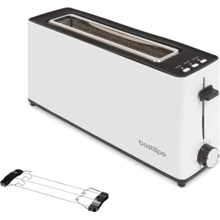 Firefox AB900 Toaster, Weiß, langer Schlitz für 2 Scheiben, 900 W, Auftaufunktion, Krümelschublade