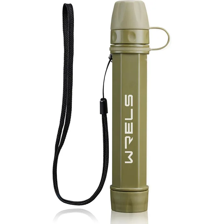 Persönlicher Wasserfilter, NSF BPA-frei mit Karabiner & Verlängerungsschlauch, ultraleicht für Camping und Survival, braun