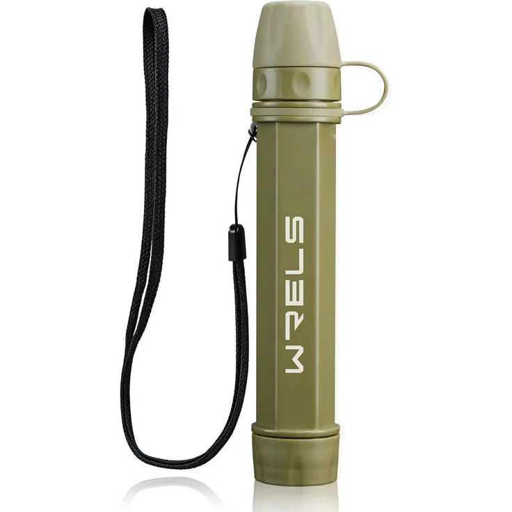 Persönlicher Wasserfilter, NSF BPA-frei mit Karabiner & Verlängerungsschlauch, ultraleicht für Camping und Survival, braun