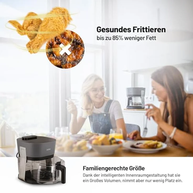 Lauben Glass&Steam Heißluftfritteuse 4500BG Air Fryer mit Glasfrittierkorb, Dampffunktion, 8 Programme, manuelle Zeit- und Temperatureinstellung, spülmaschinenfester Korb, Behältervolumen 4,5l – Bild 4