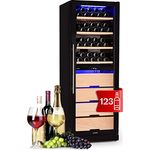 Klarstein Weinkühlschrank, 2 Zonen Kühlschrank mit Glastür, Klein, UV-Schutz, 5-18°C, 123 Flaschen