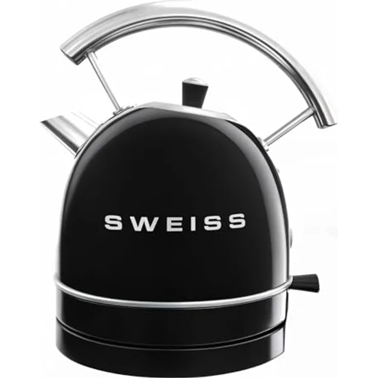 SWEISS Elektrischer Wasserkocher KTL9, Vintage, 1,5 l, Edelstahl, 2200 W, 360° Sockel, automatische Abschaltung, Schwarz