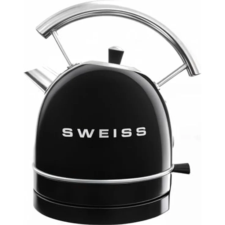SWEISS Elektrischer Wasserkocher KTL9, Vintage, 1,5 l, Edelstahl, 2200 W, 360° Sockel, automatische Abschaltung, Schwarz – Bild 1