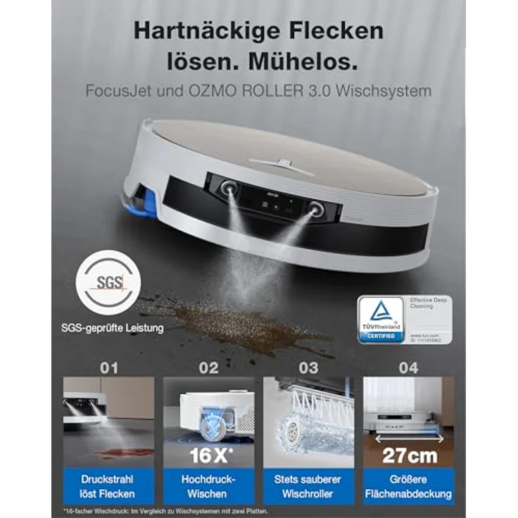 Ecovacs X12 PRO OMNI, Beutelloser Staubsauger-Roboter mit Mop-Funktion, Weiß, 1000 m² Flächenabdeckung, AIVI 3D Navigation, 22.000 Pa Saugkraft – Bild 2