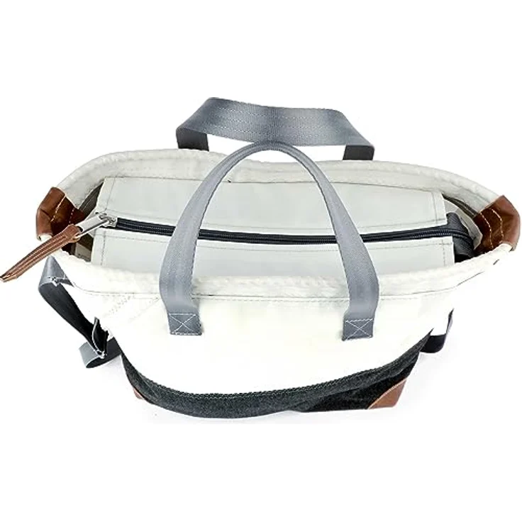 360Grad Ahoi Umhängetasche, Segeltuchtasche aus recyceltem Material, grau-weiß, 18 Liter Volumen, 38 x 35 x 14 cm, leichtes Design – Bild 4