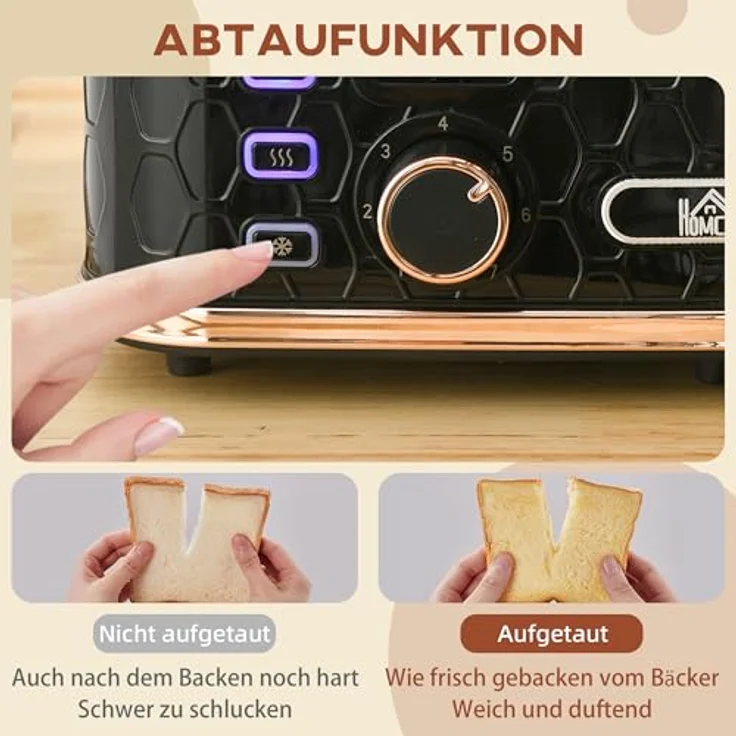 HOMCOM Toaster 4 Scheiben, Schwarz mit 7 Bräunungsstufen, Auftaufunktion und Aufwärmfunktion – Bild 4