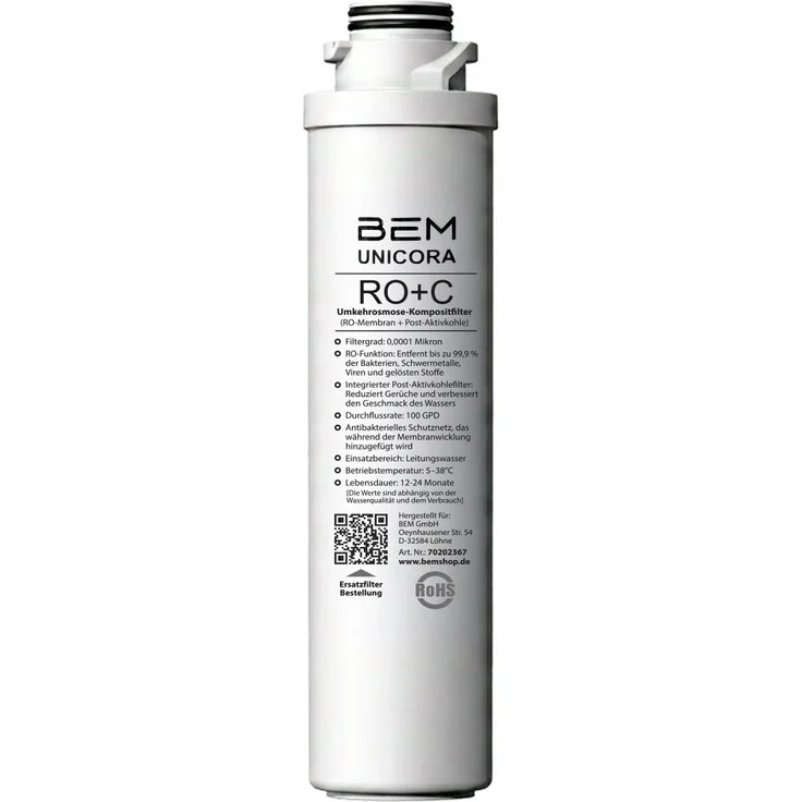 BEM Ersatzfilter Unicora RO+C - Umkehrosmose-Kompositfilter (RO-Membran + Post-Aktivkohle), weiß
