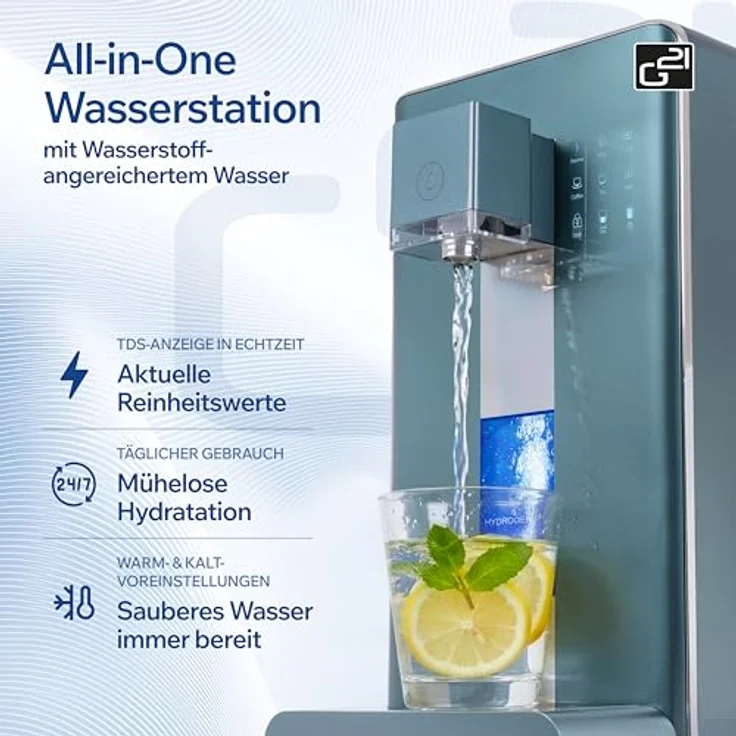 G21 Osmo Pro Wasserfilteranlage mit Umkehrosmose, Wasserstoffgenerator und 30 l/h Fördermenge, 6 l Tank, Heiß- und Kaltwasserfunktion, TDS-Anzeige, weiß – Bild 3