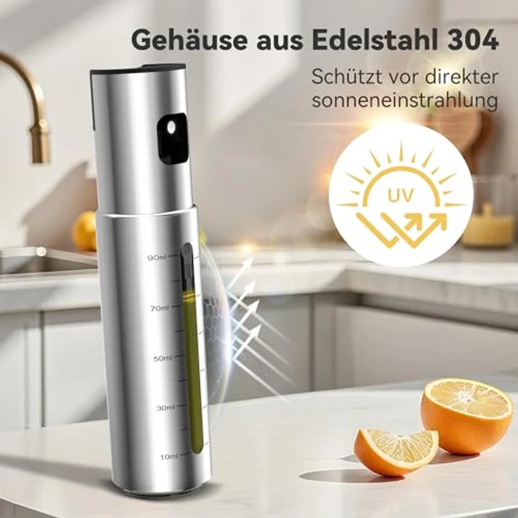 KitchenBoss Ölsprüher Edelstahl, 100ml für Heißluftfritteuse, inkl. Reinigungsbürste und Ölbürste, ideal für Salat, Grillen und Backen – Bild 3