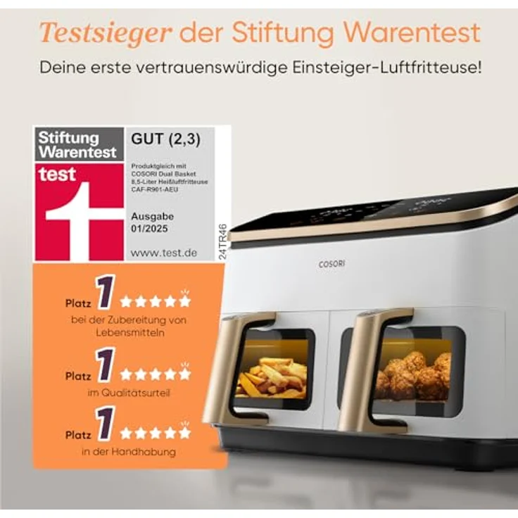 Cosori Airfryer 8,5L Heißluftfritteuse mit Sichtfenster, 2 Kammern und App-gesteuerten Rezepten – Bild 2