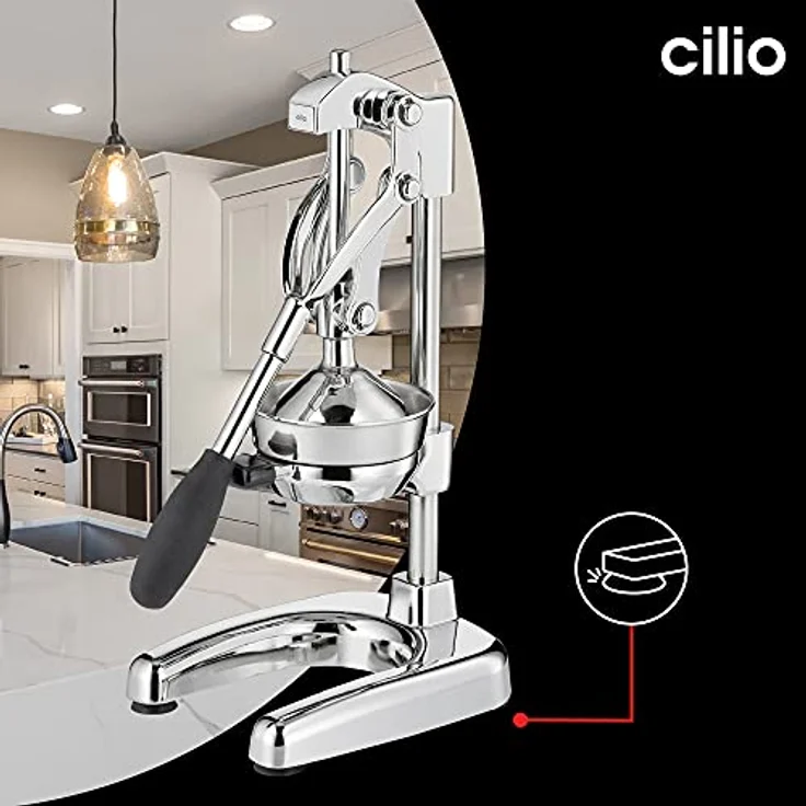 Cilio AMALFI Saftpresse Manuell | rostfreier Edelstahl | Zitruspresse Handpresse für 25% mehr Saft | geringer Kraftaufwand | Profi Fruchtpresse | 20 × 23,5 × 44 cm, Chrom – Bild 5