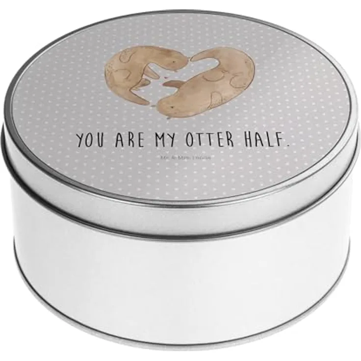 Mr. & Mrs. Panda Blechdose rund Otter Herz - Grau Pastell - Metallbox für Kekse und Geschenke