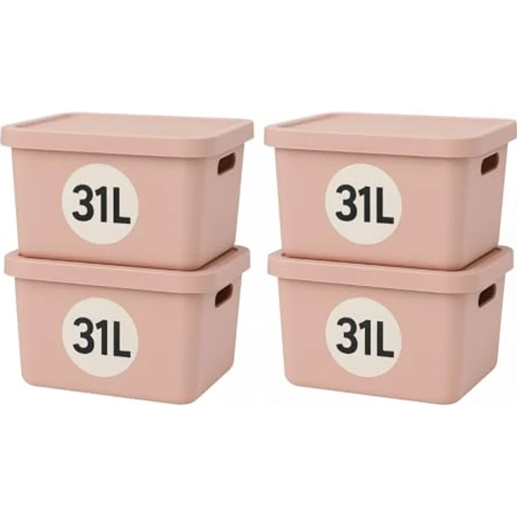 Plastard Aufbewahrungsboxen 31 L, 4er-Set, Pink, BPA-frei, stapelbar mit Deckel, für Küche, Bad, Büro und Kinderzimmer – Bild 1