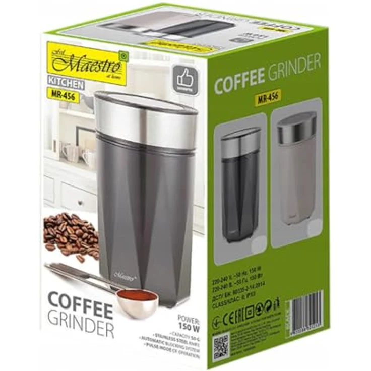 Feel Maestro Kaffeemühle MR-456, elektrische Kaffeemühle mit 150 W und 50 g Bohnenbehälter, schwarz – Bild 3