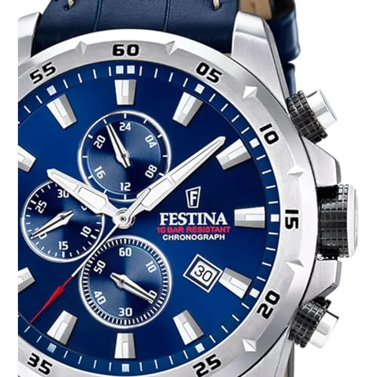 Festina Herrenuhr Chronograph Dunkelblau F20692/2, Lederarmband, Edelstahlgehäuse, Mineralglas – Bild 2
