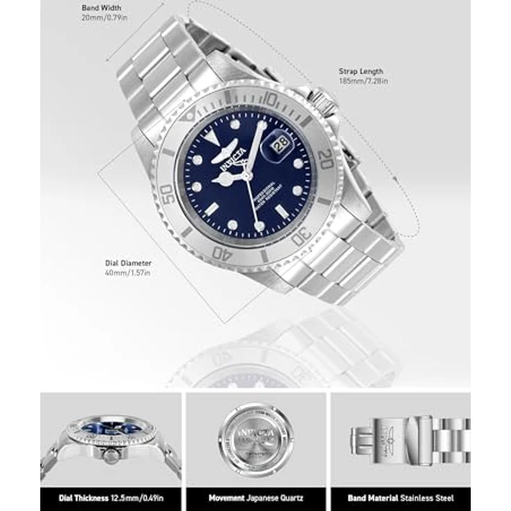 Invicta Pro Diver, Edelstahl Herren Quarzuhrwerk mit Datumsanzeige, 40mm – Bild 3
