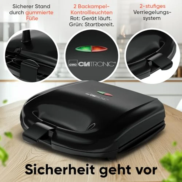 CLATRONIC Sandwichmaker ST 3814, Sandwichtoaster mit viereckigen Sandwichplatten, Backampel, Antihaftbeschichtung und wärmeisoliertem Griff – Bild 6