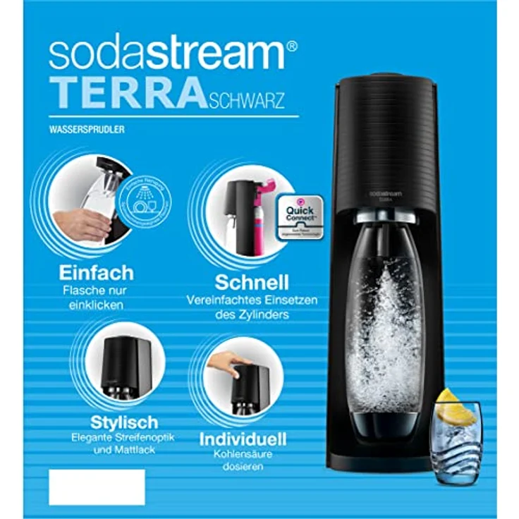 SodaStream Wassersprudler TERRA Promopack mit CO2-Zylinder und spülmaschinenfeste Kunststoff-Flasche, Schwarz, Höhe 44cm – Bild 5