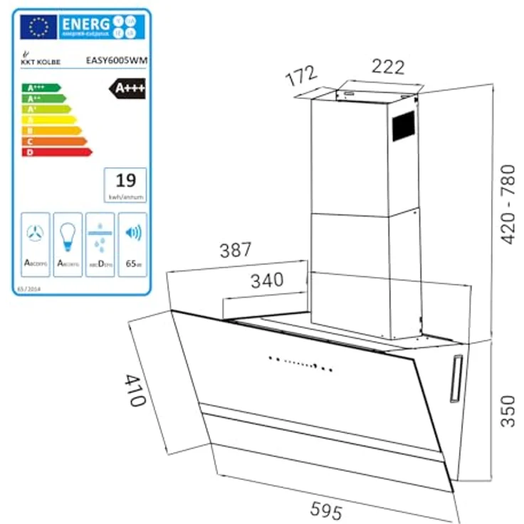KKT KOLBE Dunstabzugshaube EASY6005WM, 60 cm, 782 cbm/h Umluft/Abluft, Kopffrei, Weiß Glas, Smart WiFi App, RGBW-LED-Beleuchtung, Energieeffizienzklasse A+++ – Bild 4