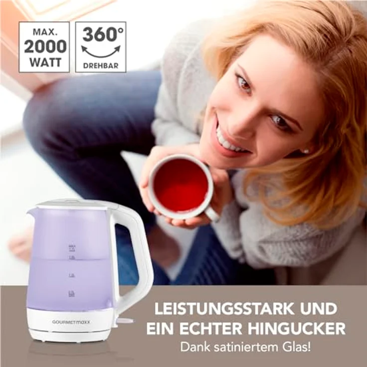 GOURMETmaxx Glas-Wasserkocher mit Frostglas-Design 1,7 Liter – Bild 2