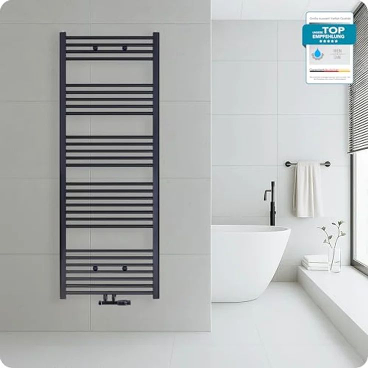 Belrad Badheizkörper Mittelanschluss, Schwarz Matt Gebürstet, 1600 x 600 mm, 828 W, aus Qualitätsstahl – Bild 4