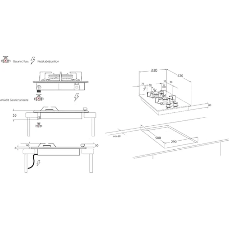 Oranier GKH330 Domino Gaskochfeld autark, Thermoelektrische Zündsicherung, WOK-Brenner, schwarz – Bild 3