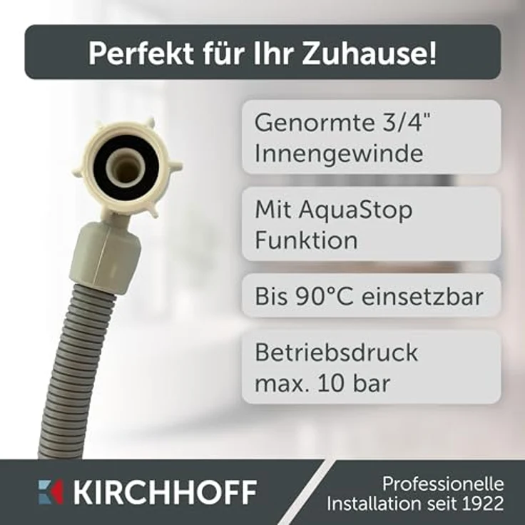 Kirchhoff Sicherheits-Zulaufschlauch 24,2 mm (3/4 Zoll IG) x 1,5 m, robustes Waschmaschinen-Zubehör mit integriertem Sicherheitssystem – Bild 2