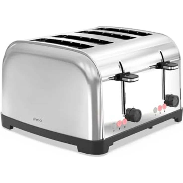 Livoo DOD197, 4-Schlitz-Toaster mit 1500-1700 W Leistung, Edelstahlgehäuse, 7 Temperaturstufen, automatischer Auswurf – Bild 1