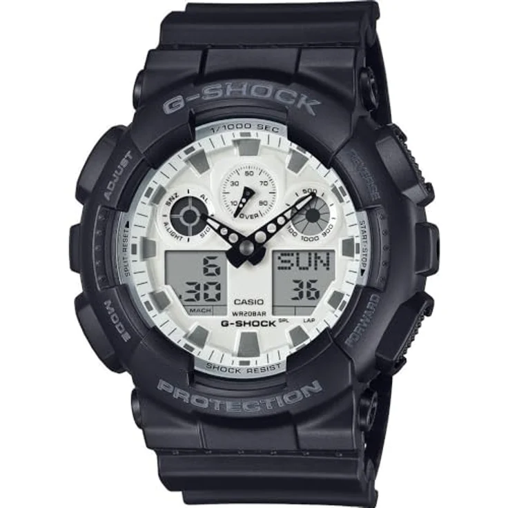 Casio GA-100WD-1AER, G-SHOCK Armbanduhr mit analogen und digitalen Funktionen, schwarz-weiß, 50 mm Gehäuse, wasserdicht bis 3 bars, mit Stoppuhr und Alarm – Bild 1
