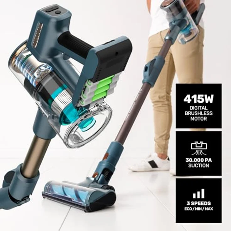 Taurus Homeland Digital Animal Flex, 2-in-1-Stabstaubsauger, Beutellos, 60 Minuten Laufzeit, LED-Bodendüse, Blau, 0,5 l – Bild 2