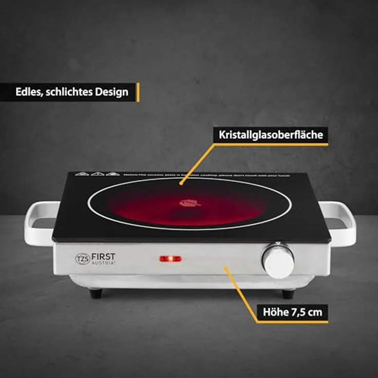 TZS First Austria Infrarot Kochplatte, einzeln mit Griffen, schwarz, edelstahl – Bild 5