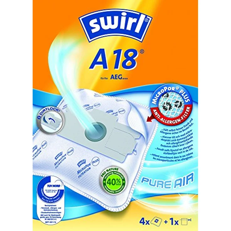 Swirl A18 Staubsaugerbeutel 4St., MicroPor® Plus Filtration mit Anti-Allergen-Filter und Dirtlock® Staubverschluss, ressourcenschonend – Bild 1