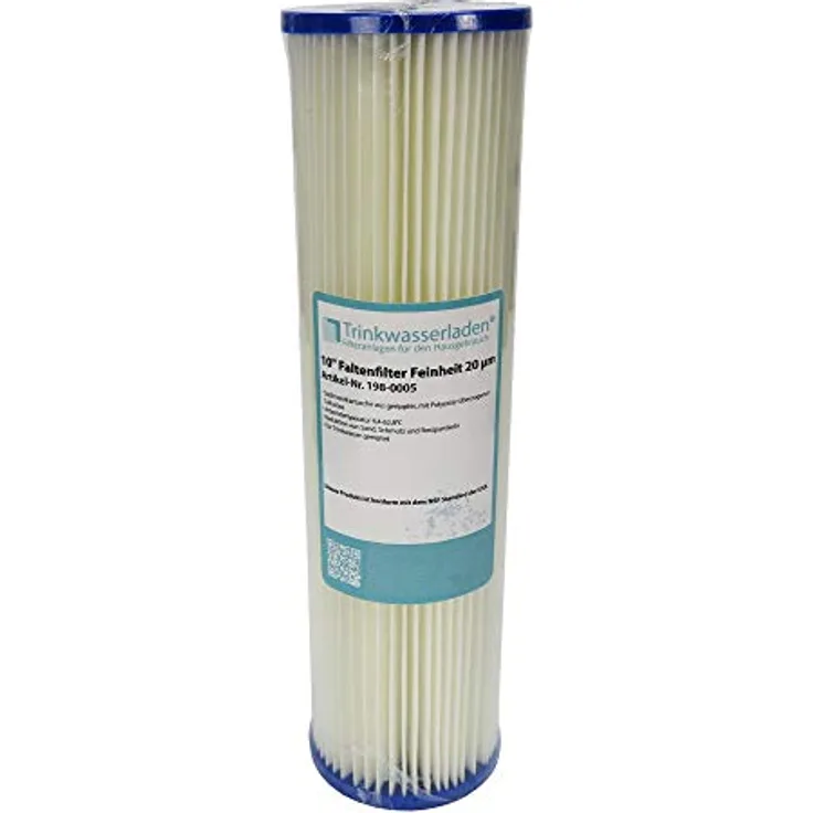 Trinkwasserladen 10" Sediment Wasserfilter, Faltenfilter aus Pleated Polyester, 20 µm, Auswaschbar und Wiederverwendbar