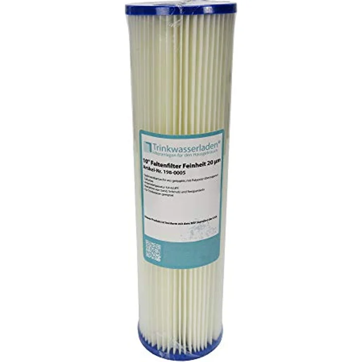 Trinkwasserladen 10" Sediment Wasserfilter, Faltenfilter aus Pleated Polyester, 20 µm, Auswaschbar und Wiederverwendbar – Bild 1