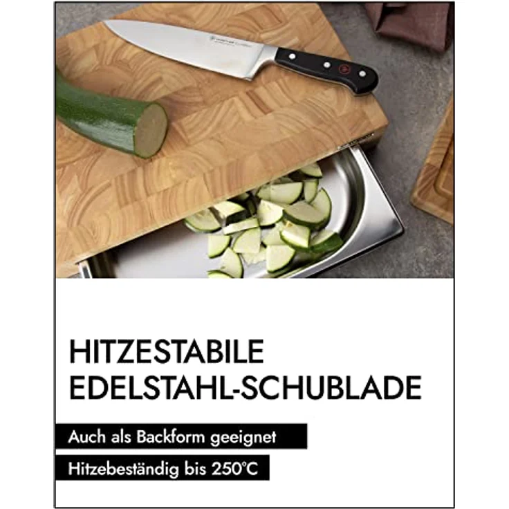 Continenta Schneidebrett Stirnholz mit Edelstahl Schublade Maße: 39 x 27 x 6 cm – Bild 3