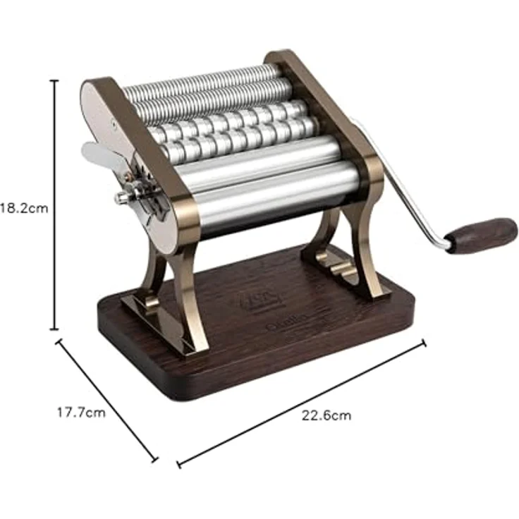 Marcato OT21-150-CHS Nudelmaschine aus Aluminium und Wengeholz, Champagner, 7-stufiger Teigregler, für Lasagne, Fettuccine und Tagliolini – Bild 4