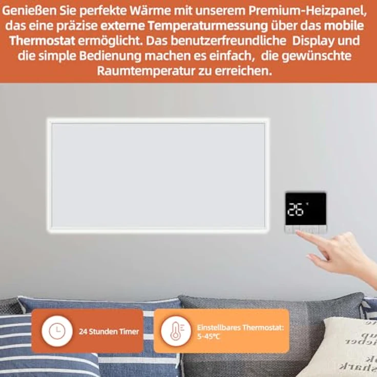 SHX Premium Infrarot Heizung mit WIFI 850W, 9-16 qm, Decken- oder Wandmontage, Standgerät, dimmbare Ambiente Beleuchtung, Fernbedienung, Fenstererkennung, LED Display, Carbon Crystal PET Oberfläche – Bild 5