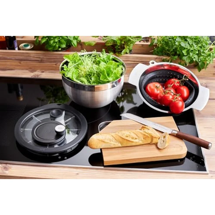 Rösle Salatschleuder mit Glasdeckel u. Frischhaltedeckel edelstahl – Bild 3