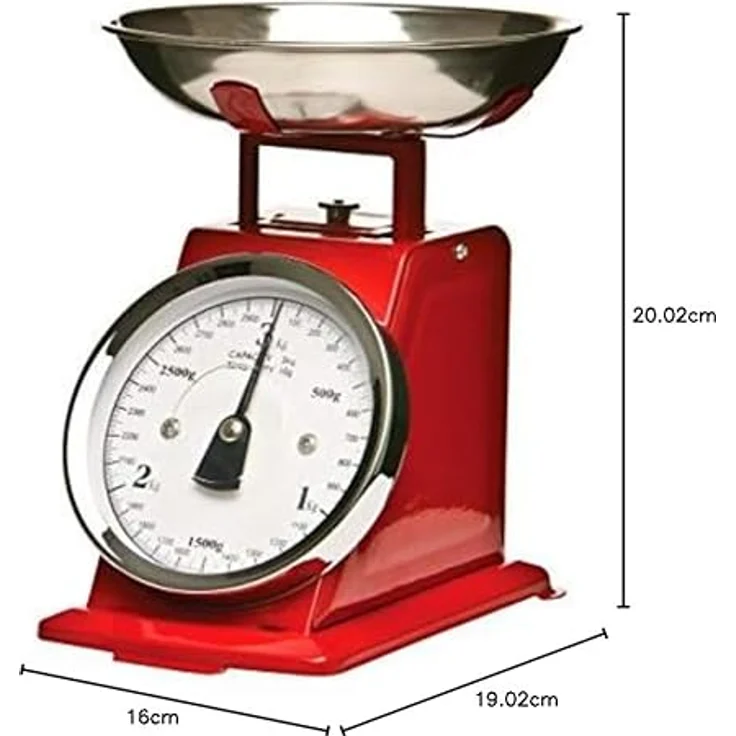 Premier Housewares Küchenwaage im Retrolook mit Edelstahlschale, rot – Bild 8