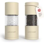 LARS NYSØM Salz und Pfeffermühle Set „Sjæl“, Edelstahl mit verstellbarem Keramikmahlwerk, manuelle Gewürzmühlen (2 Stück), Almond Beige