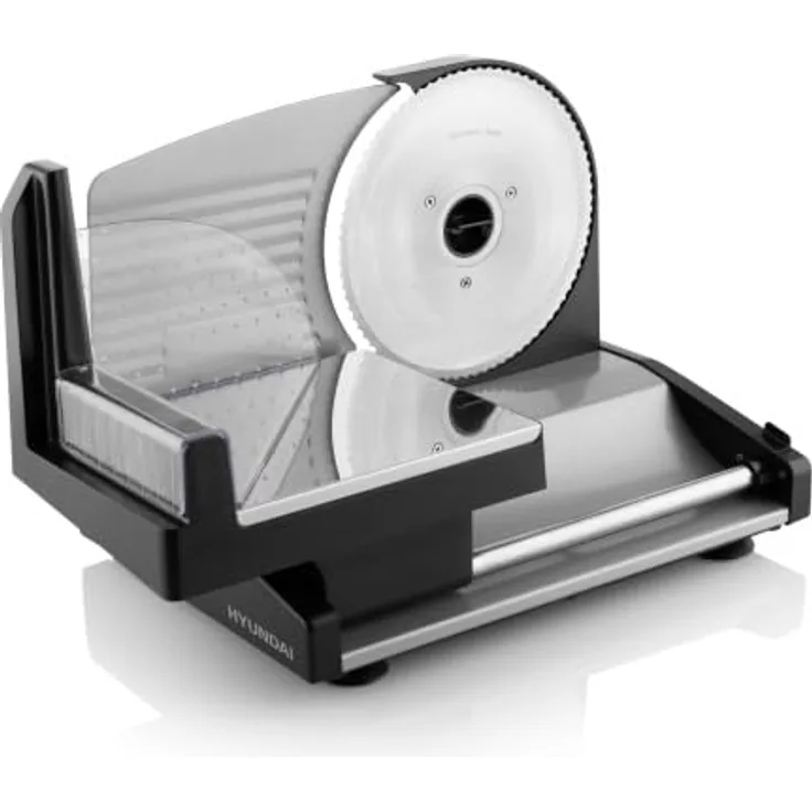 Hyundai Allesschneider I HYUFS801 I Brotschneidemaschine mit 150W I Ganzmetall-Ausführung I elektrisch I 0-15mm Schnittstärke I abnehmbare Edelstahlklinge I rutschfeste Füße